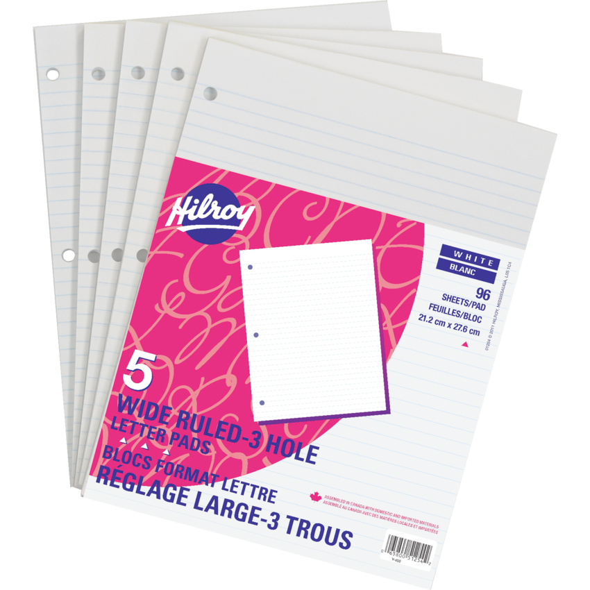 Hilroy Refill Paper, Plain, 3 Holes, 10-7/8 X 8-3/8 Inches, 200 Per Pack -  ACCO Canada