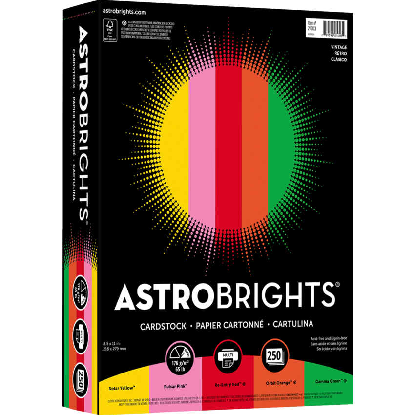 Astrobrights Sunburst Yellow Card Stock - 26 x 40 in 65 lb Cover Smooth 30%  Recycled 500 per Carton